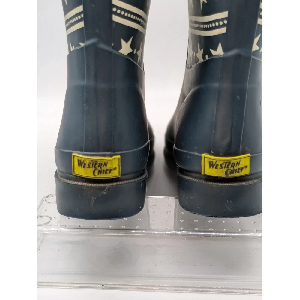 Western Chief Stars Stripes Rain Boots Womens 7 Navy Waterproof Rubber Buckle